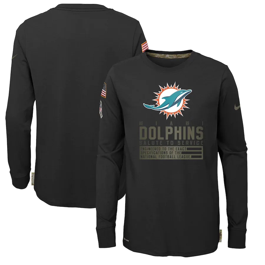 Nike Miami Dolphins Youth Black Salute to Service Long Sleeve TShirt